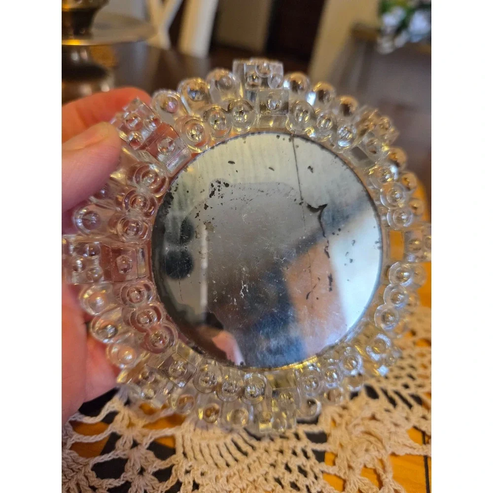 vintage press glass mirror candle holders set of two